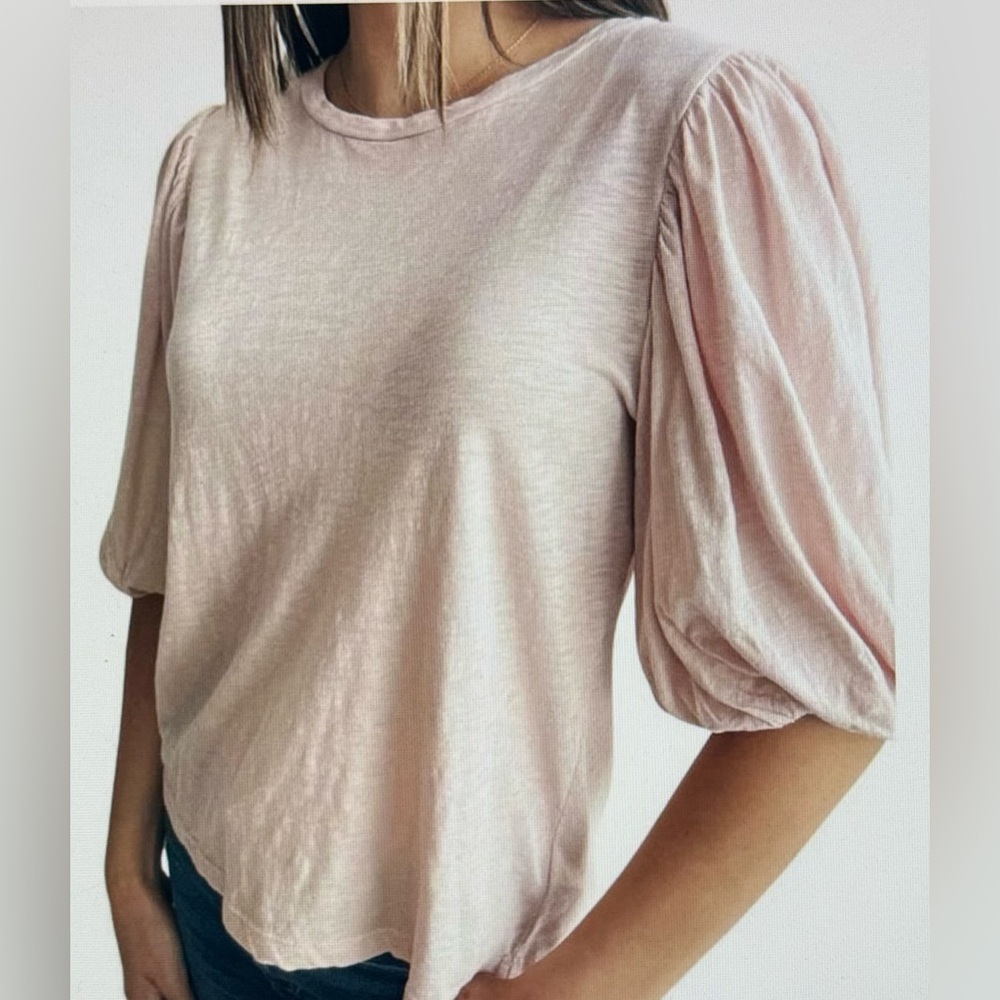 VELVET BY GRAHAM & SPENCER Uma Puff Sleeve Cropped Tee Vintage Slub Pink M NWOT